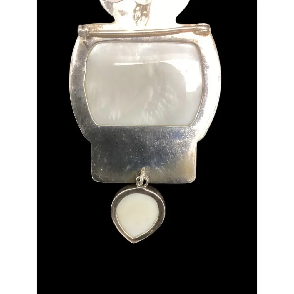 Vintage Sterling Silver 925 Mother Of Pearl Carved Horse Cameo Mint Condition